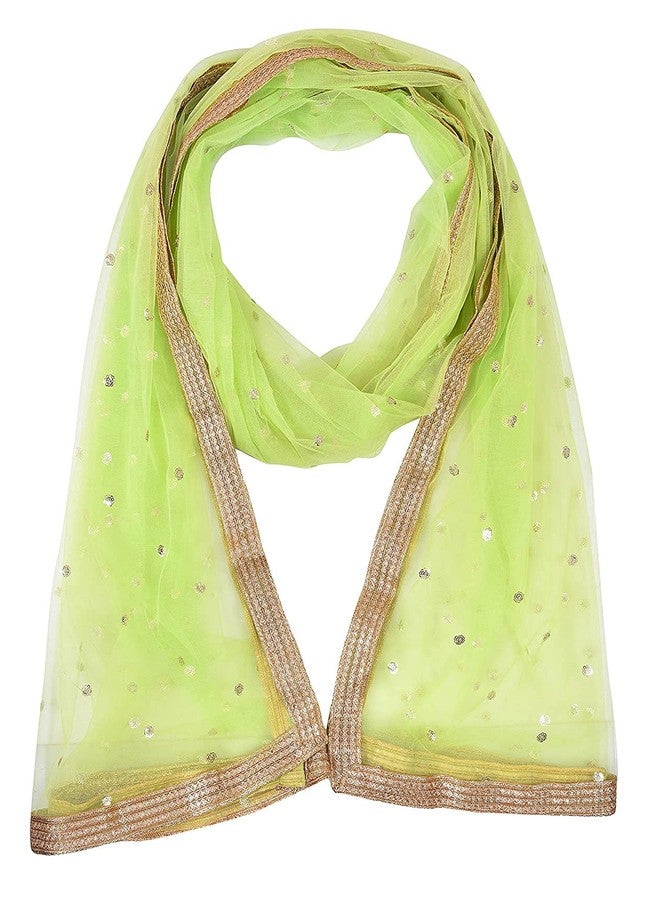 themilestocks TMS Woman's Embellished Net Dupatta Scarf Shawl Wrap Soft Indian Bridal Wedding (Yellow Green), 87 Inches X 44 Inches || 220 cm X 112cm - Image 4